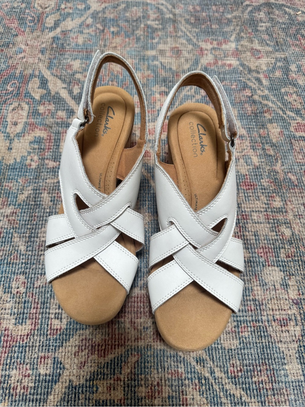 Clarks White Leather Crisscross Slingback Sandals